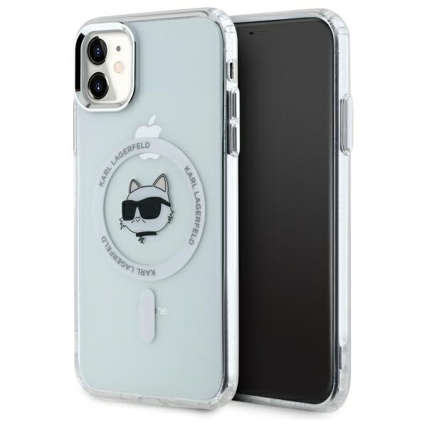 Karl Lagerfeld IML Metal Choupette Head MagSafe iPhone 11 Ümbris - valge