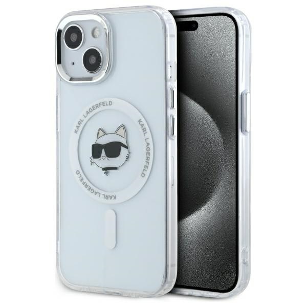 Karl Lagerfeld IML Metal Choupette Head MagSafe iPhone 15 Ümbris - valge
