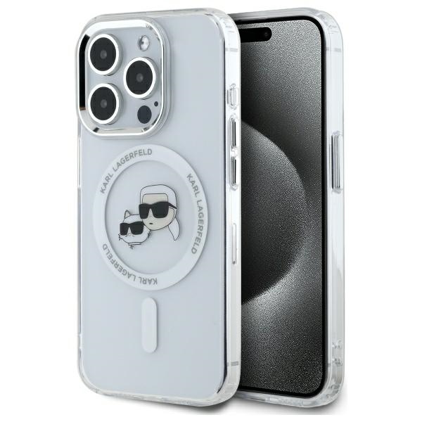 Karl Lagerfeld IML Metal Karl&Choupette Head MagSafe Ümbris jaoks iPhone 15 Pro Max - valge