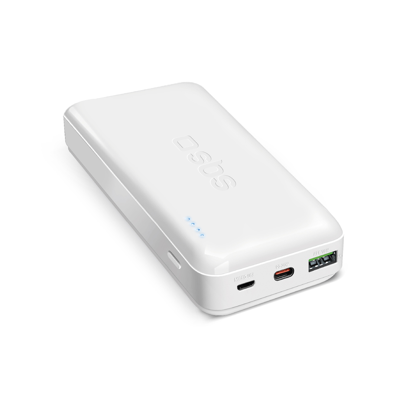 Powerbank SBS TTBB20000PD20W 20000 mAh 20W Power Delivery MicroUSB, USB-C, USB-A - valge