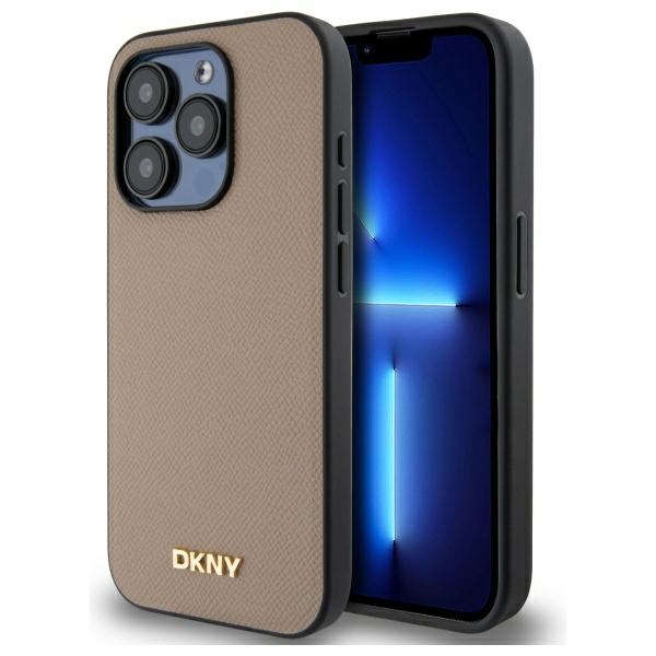 DKNY Grained Metal Logo MagSafe iPhone 15 Pro Ümbris - Beige