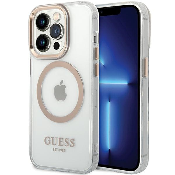 Guess Metal Outline MagSafe ümbris jaoks iPhone 15 Pro - kuldne