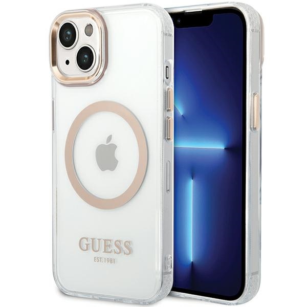 Guess Metal Outline MagSafe Ümbris jaoks iPhone 15 Plus / 14 Plus - kuldne