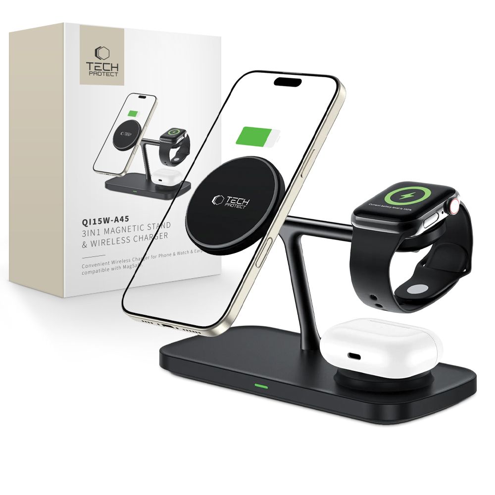 Tech-Protect QI15W-A45 3in1 Wireless Laadija koos MagSafe jaoks Apple Devices - must