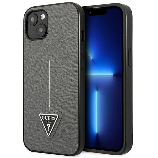 Guess SaffianoTriangle Logo ümbris jaoks iPhone 13 / 14 / 15 6.1" - hõbedane