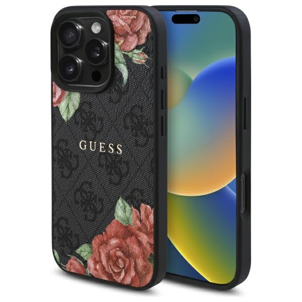 Guess GUHMP16XP4ROPEMCK iPhone 16 Pro Max 6.9" чёрный/чёрный жёсткий чехол 4G Flowers Print MagSafe