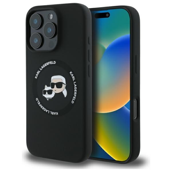 Karl Lagerfeld KLHMP16XSKCHTCK iPhone 16 Pro Max 6.9" чёрный/чёрный жёсткий чехол Silicone Karl&Choupette Heads MagSafe