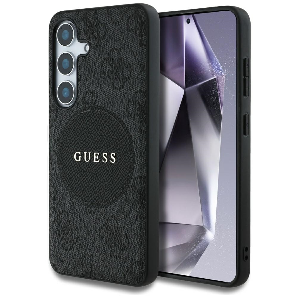 Guess 4G Round Patch Classic Logo MagSafe ümbris jaoks Samsung Galaxy S25 Plus must