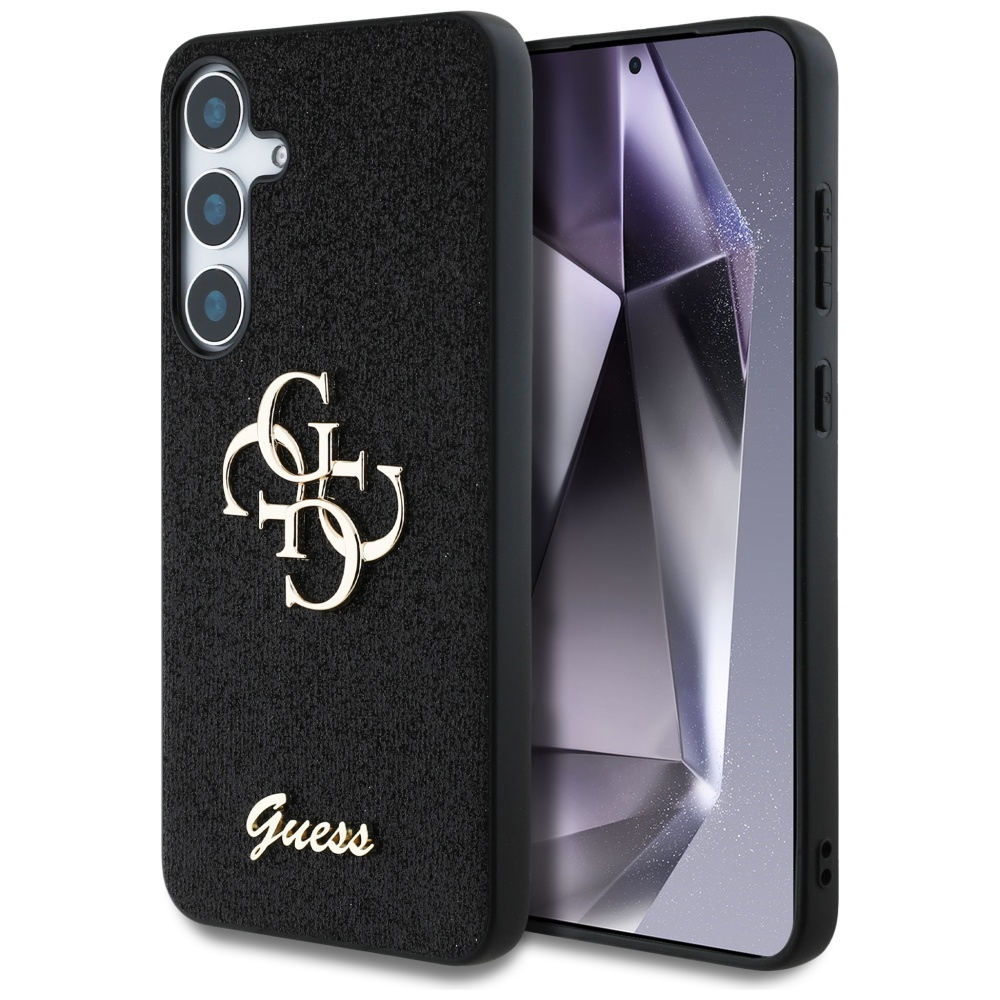 Guess Fixed Glitter Big 4G Metal Logo ümbris jaoks Samsung Galaxy S25 must