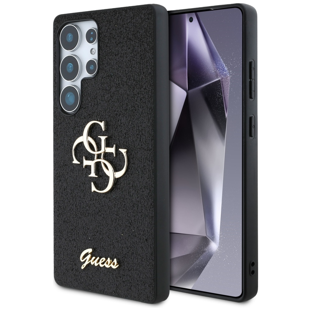 Guess Fixed Glitter Big 4G Metal Logo ümbris jaoks Samsung Galaxy S25 Ultra must