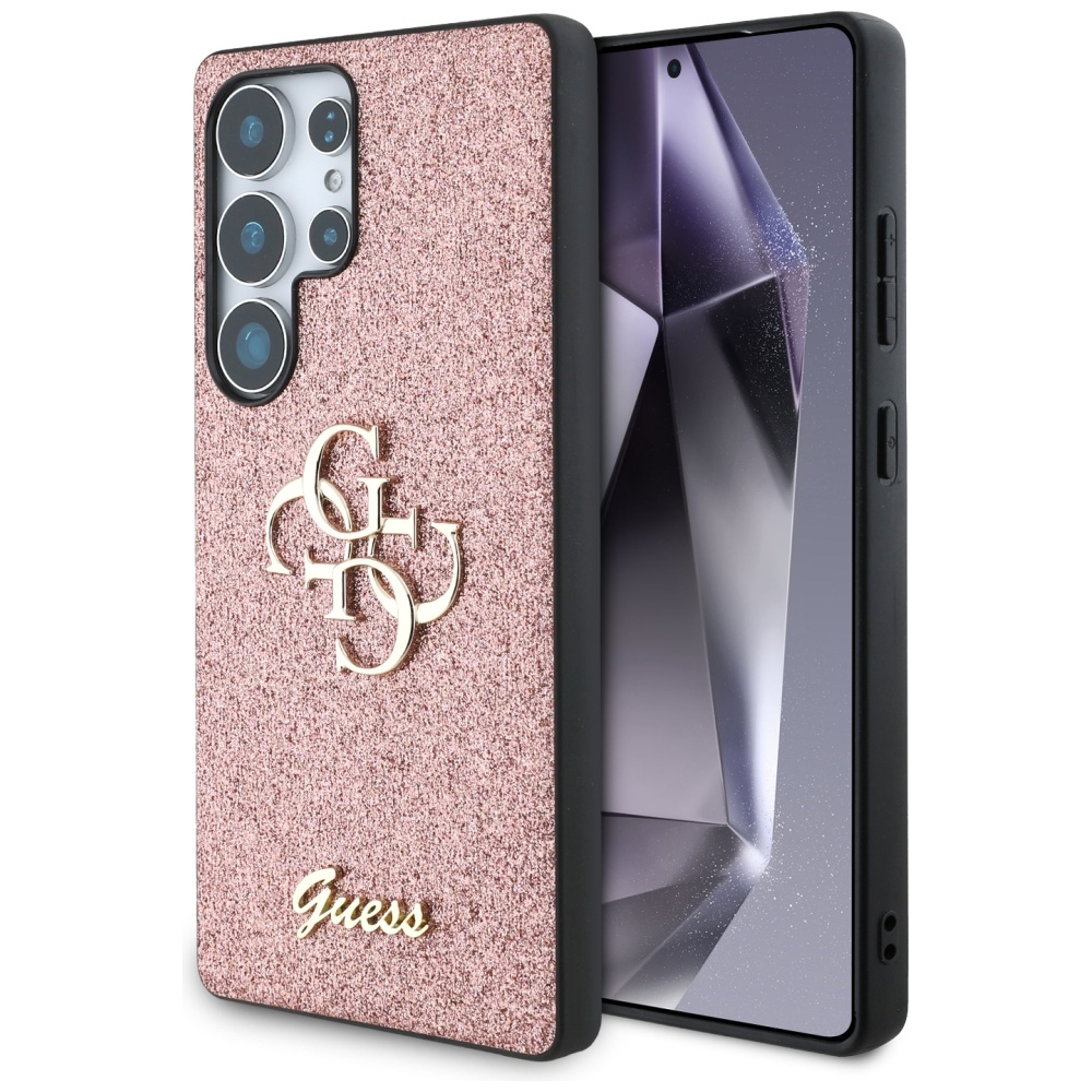 Guess Fixed Glitter Big 4G Metal Logo Ümbris jaoks Samsung Galaxy S25 Ultra roosa