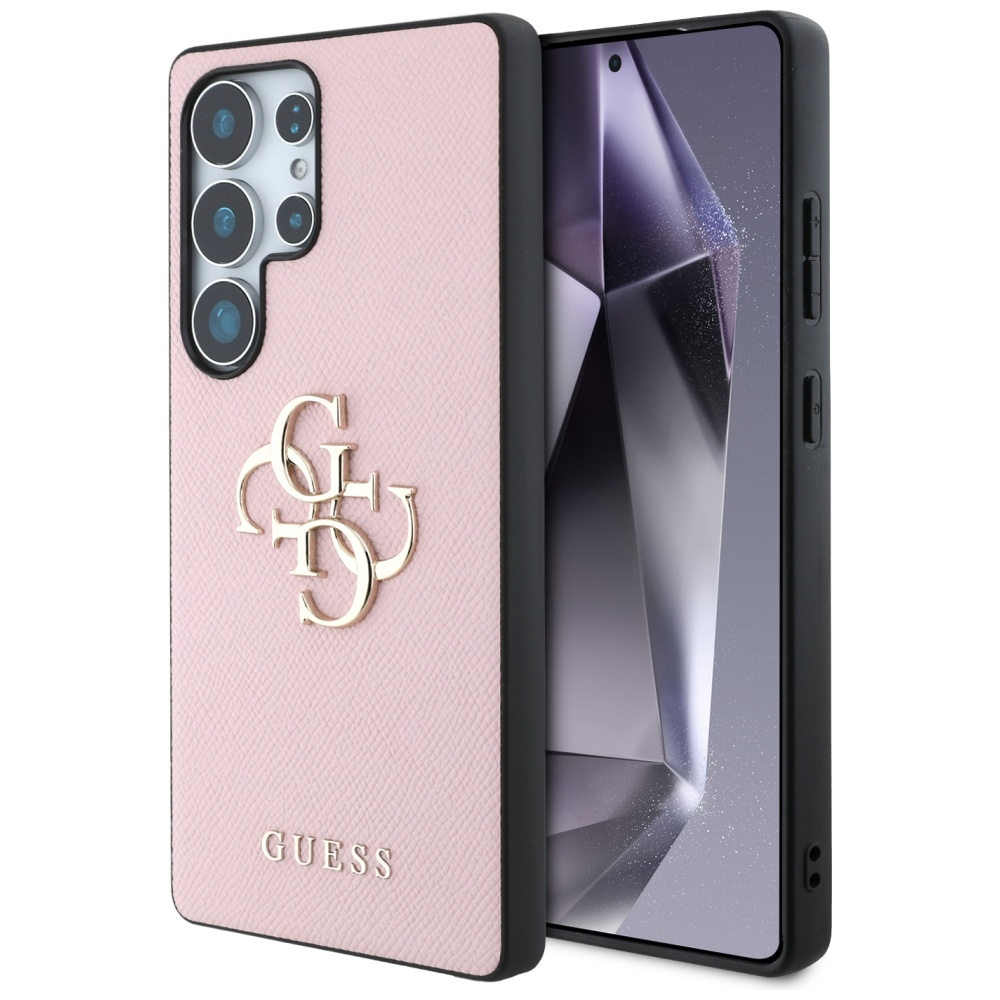 Guess Grained Big 4G Logo Small Classic Logo Ümbris jaoks Samsung Galaxy S25 Ultra roosa