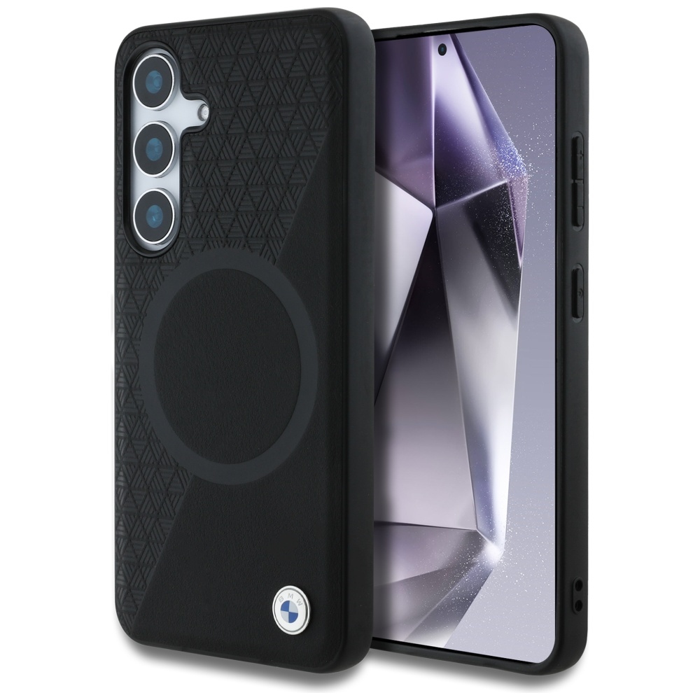 BMW Leather Half Textured MagSafe Ümbris jaoks Samsung Galaxy S25 - must