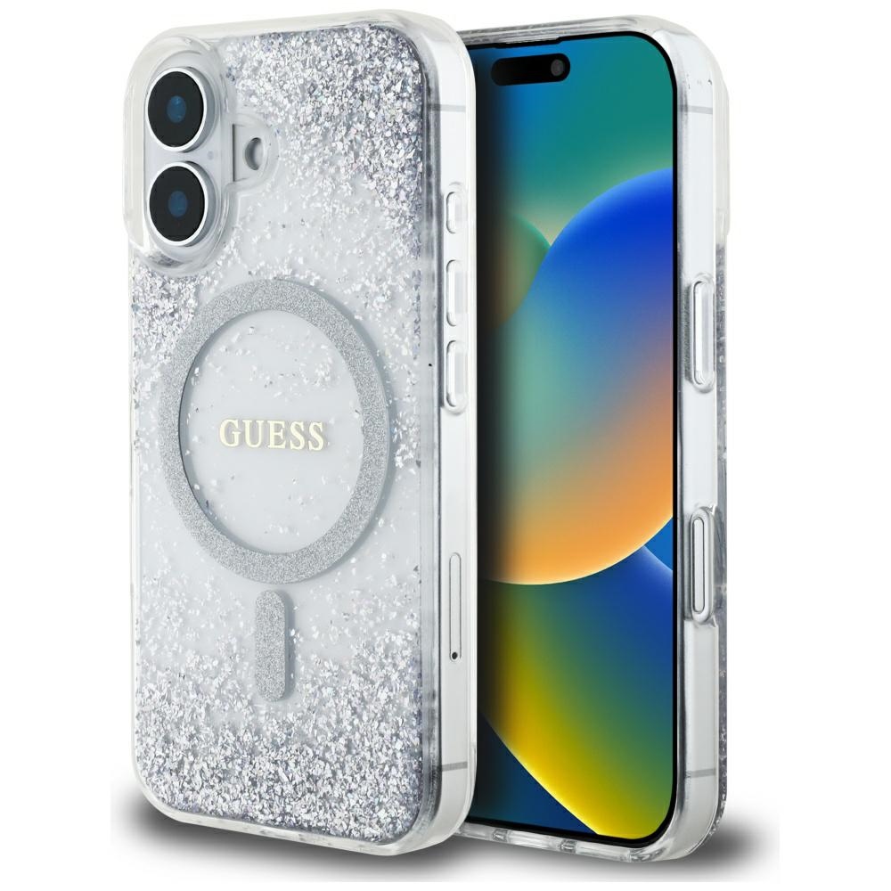 Guess HC Resin Bottom Glitter MagSafe ümbris jaoks iPhone 16 - hõbedane