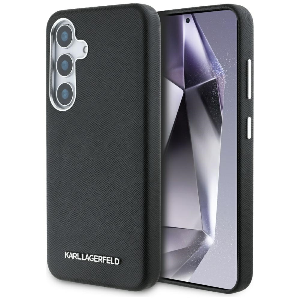 Karl Lagerfeld Saffiano Full Wrapped Elongated Metal Logo MagSafe Ümbris jaoks Samsung Galaxy S25 - must