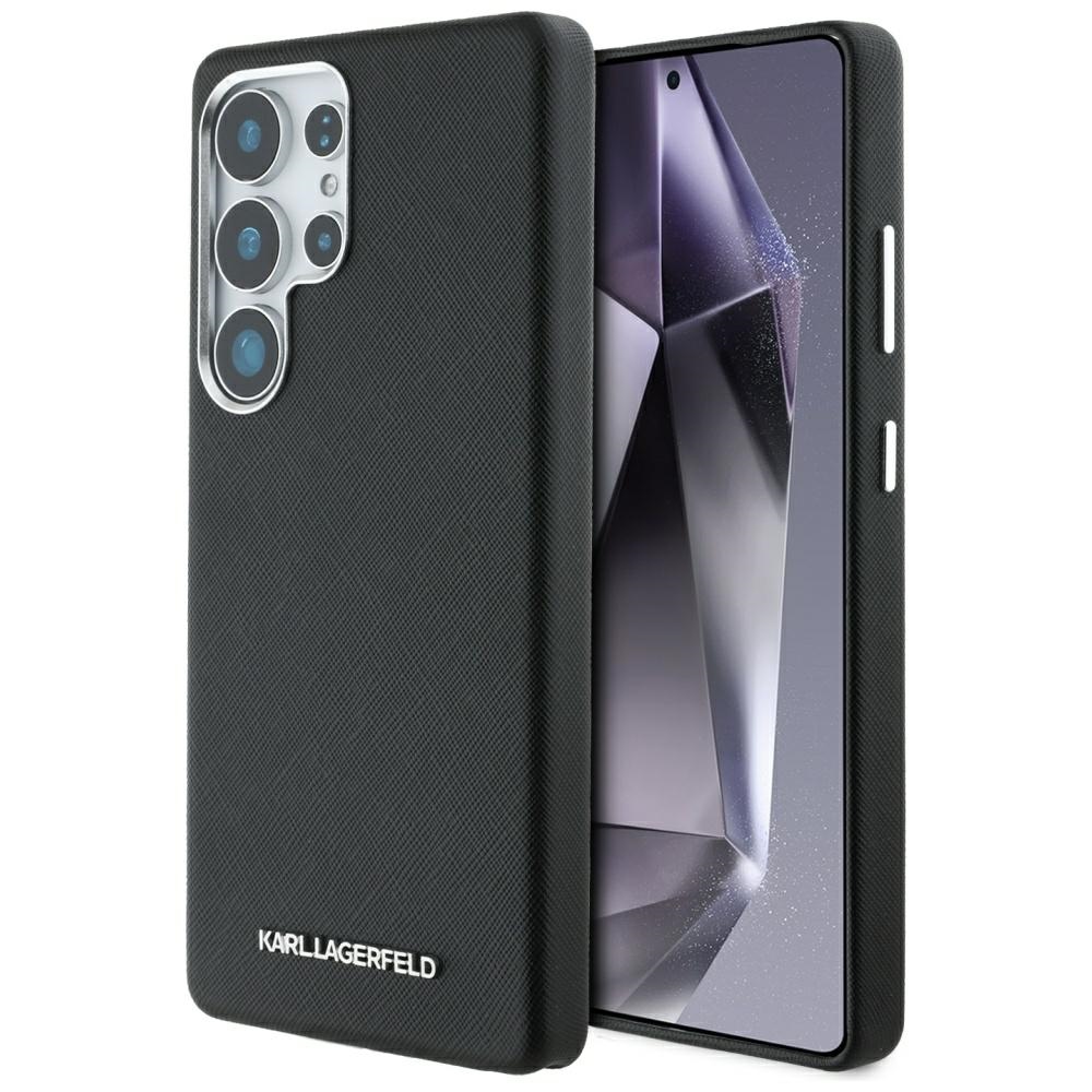 Karl Lagerfeld Saffiano Full Wrapped Elongated Metal Logo MagSafe Ümbris jaoks Samsung Galaxy S25 Ultra - must