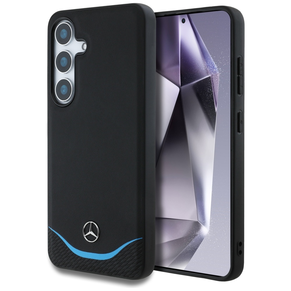 Mercedes Leather Contrasted sinine Horizontal Curve MagSafe Ümbris jaoks Samsung Galaxy S25 - must