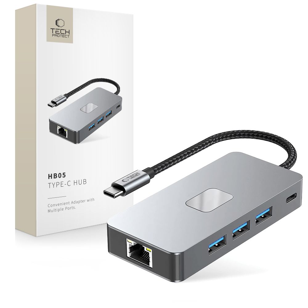 Tech-Protect HB05 HUB 9in1 USB-C + USB2.0 + USB3.0 + HDMI 4K 60HZ + SD / TF + PD100W + RJ45 adapter - hall