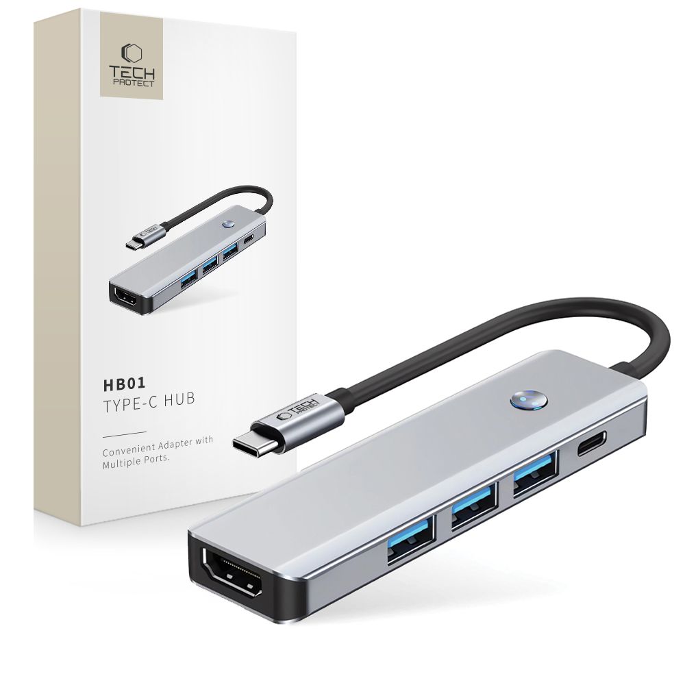 Tech-Protect HB01 HUB Adapter 5in1 USB-C + USB3.0 + HDMI 4K 60Hz + PD100W - hall