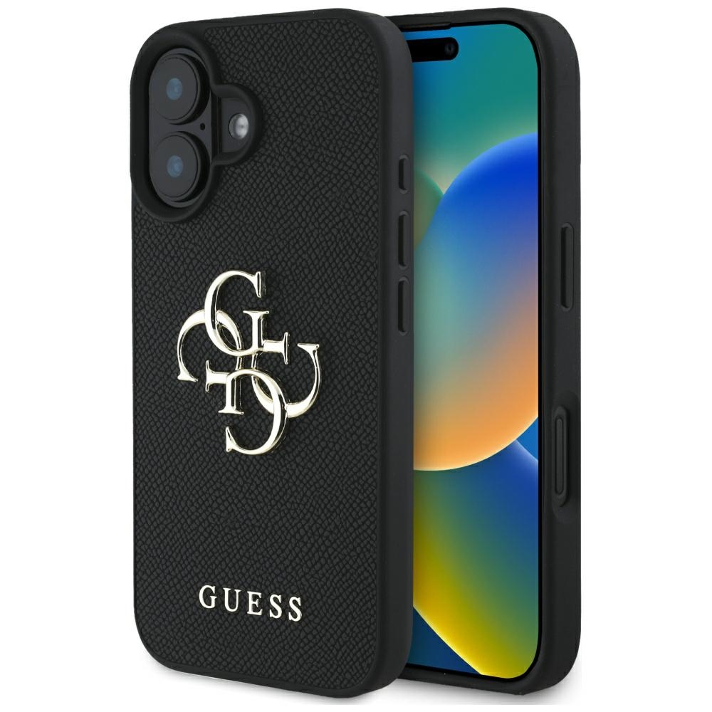 Guess Grained Big 4G Logo Small Classic Logo ümbris jaoks iPhone 16 - must