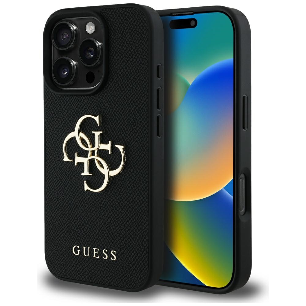 Guess Grained Big 4G Logo Small Classic Logo Ümbris jaoks iPhone 16 Pro Max - must