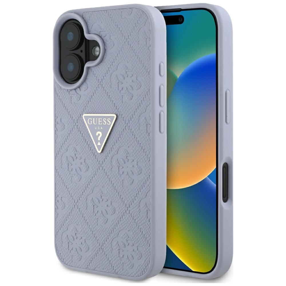 Guess Hot Stamp 4G Pattern Triangle Metal Logo iPhone 16 Ümbris - lilla