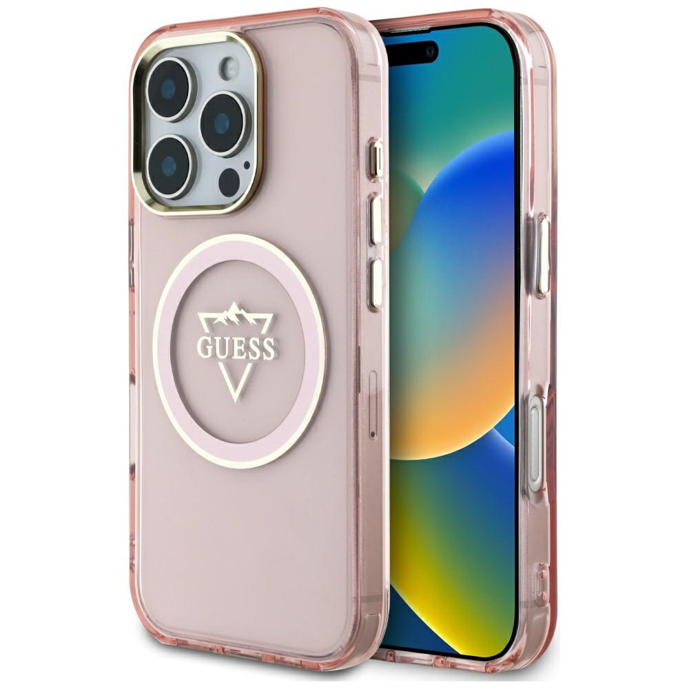 Guess IML Metal Mountain Logo MagSafe iPhone 16 Pro Max Ümbris - roosa