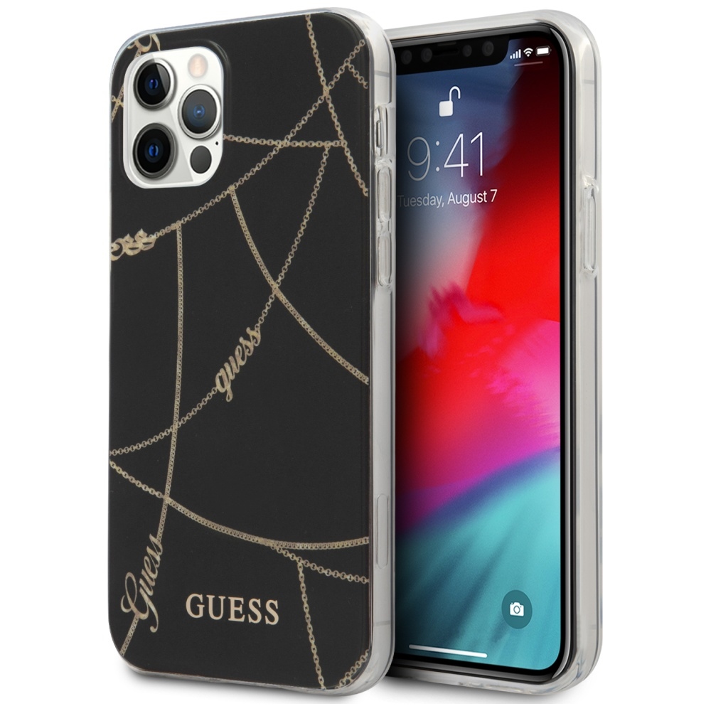 Guess kuldne Chain Collection iPhone 12 Pro Max 6.7" Ümbris - must