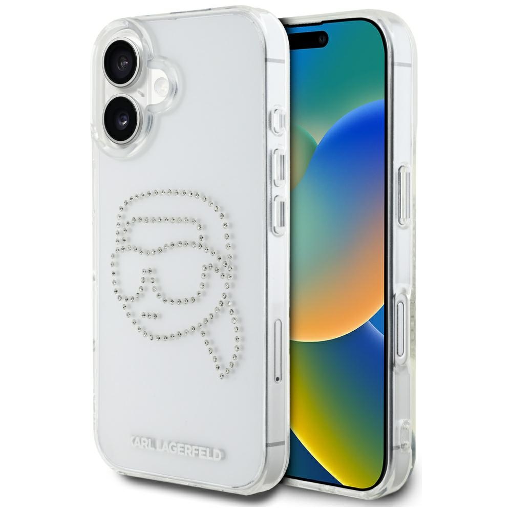 Karl Lagerfeld IML Rhinestones Karl Head Ümbris jaoks iPhone 16 Clear