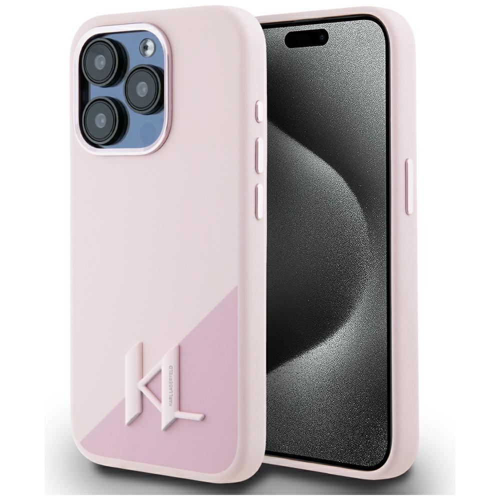 Чехол Karl Lagerfeld Silicone Shadow Metal Initial MagSafe для iPhone 15 Pro Max розовый