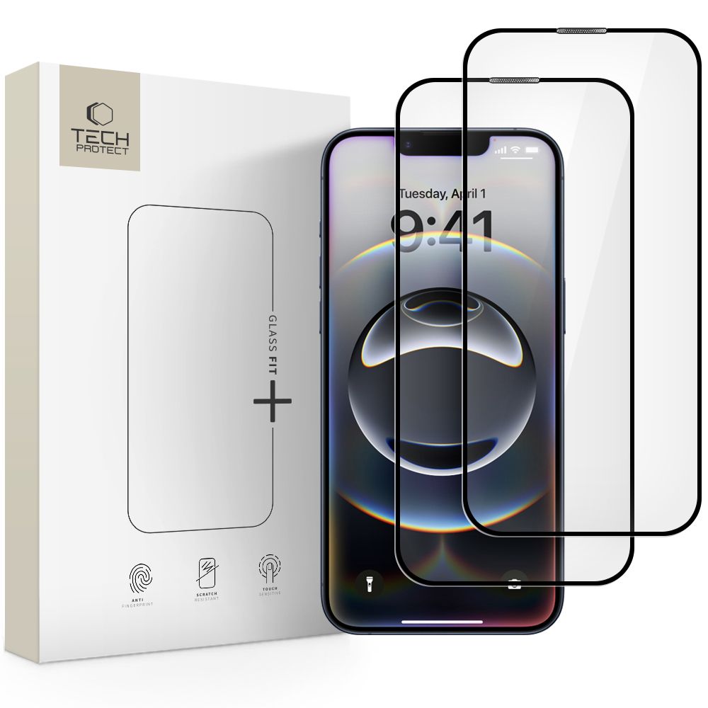 Tech-Protect Glass Fit+ 2-pack Karastatud klaas jaoks iPhone 16e / 14 / 13 Pro / 13 - must