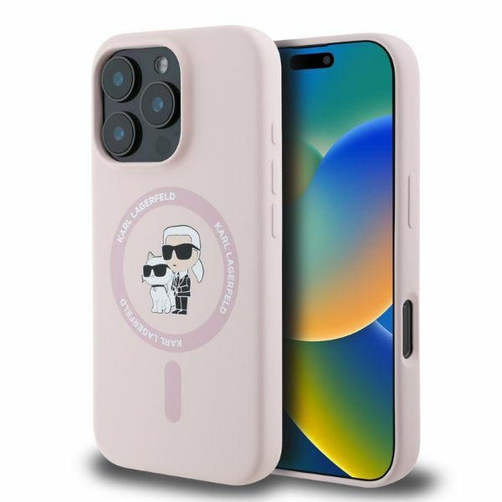 Karl Lagerfeld Silicone Karl&Choupette Heads MagSafe Ümbris jaoks iPhone 16 Pro Max - Roosa