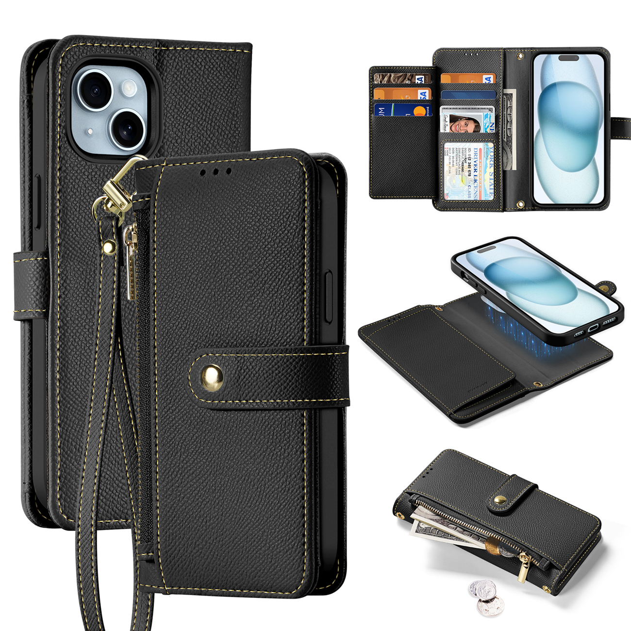 Dux Ducis Lawa Leather Ümbris jaoks iPhone 15 - Must