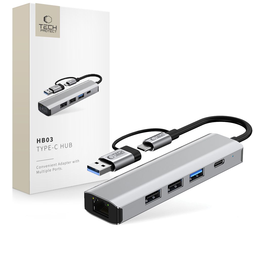 Tech-Protect HB03 HUB Adapter 5in1 USB-C + USB2.0 + USB3.0 + RJ45 - hall