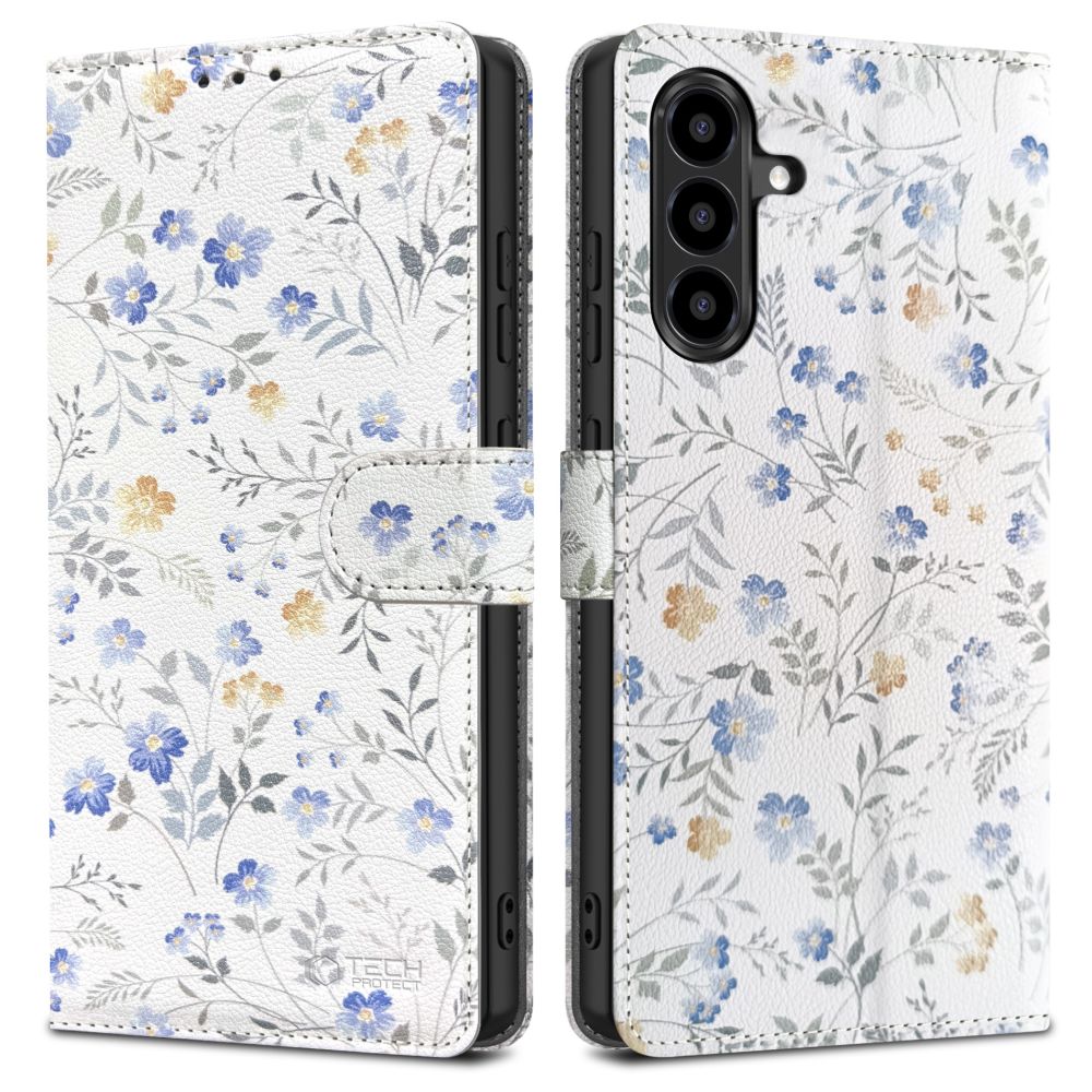 Tech-Protect Wallet Ümbris jaoks Samsung Galaxy A56 5G - Valge Daisies