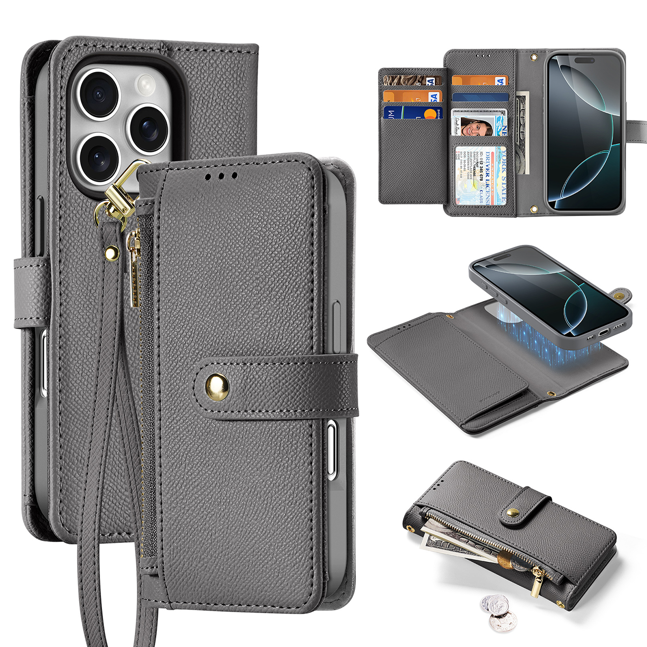 Dux Ducis Lawa iPhone 16 Pro Leather Ümbris with Detachable Magnetic Wallet - Hall