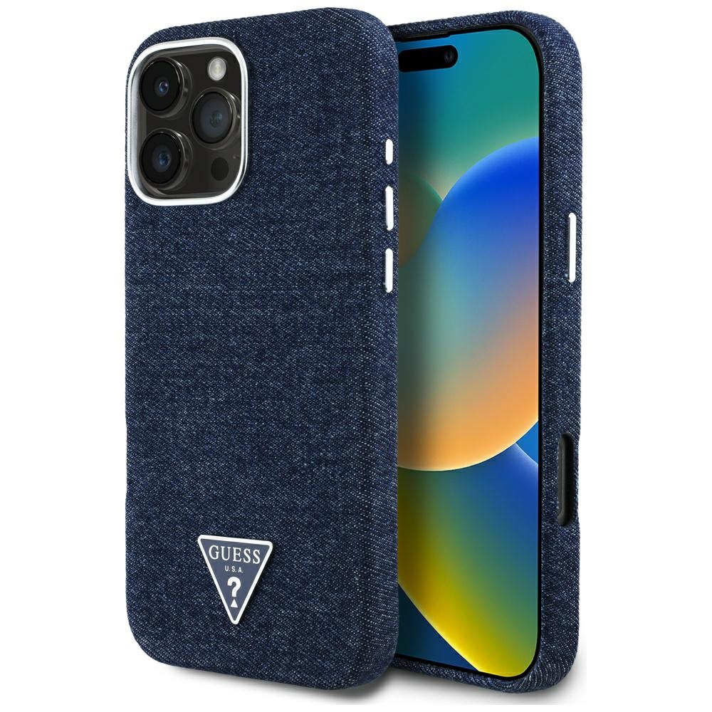 Guess Denim Triangle Logo MagSafe iPhone 16 Pro Max Ümbris - Sinine