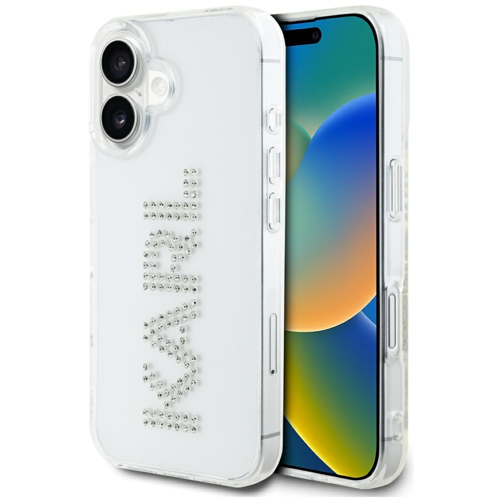 Karl Lagerfeld IML Rhinestones Logo iPhone 16 Ümbris - Läbipaistev