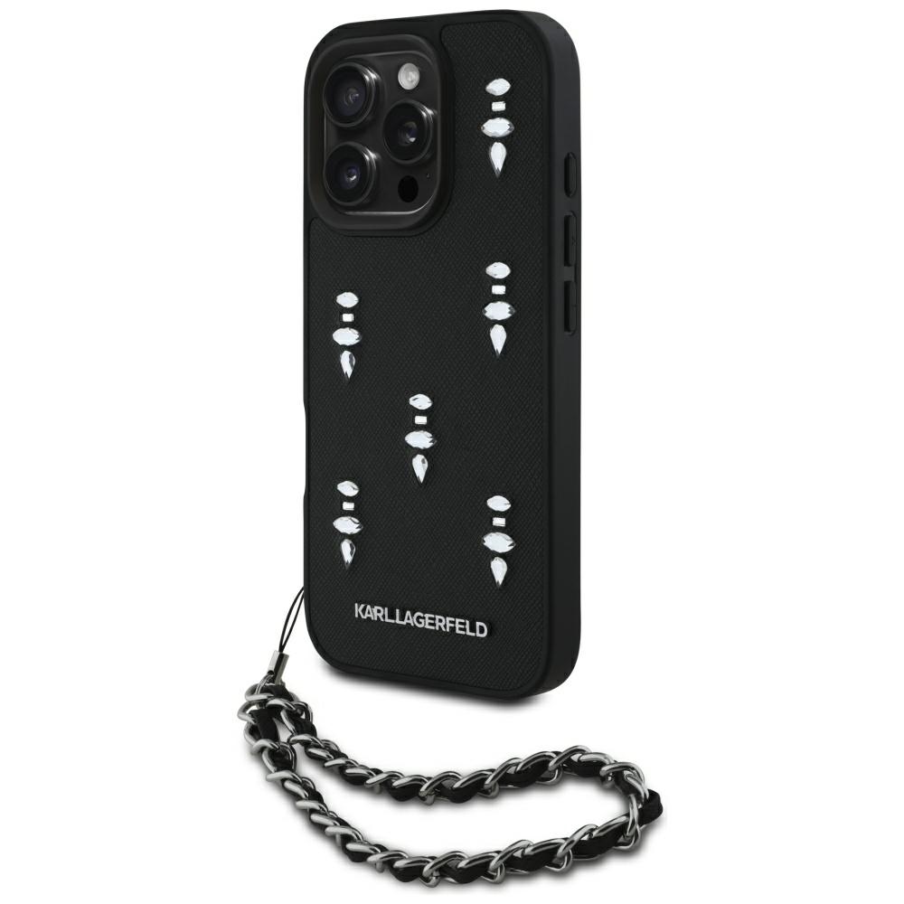 Karl Lagerfeld Saffiano Crystals с цепочкой чехол для iPhone 16 Pro Max - черный