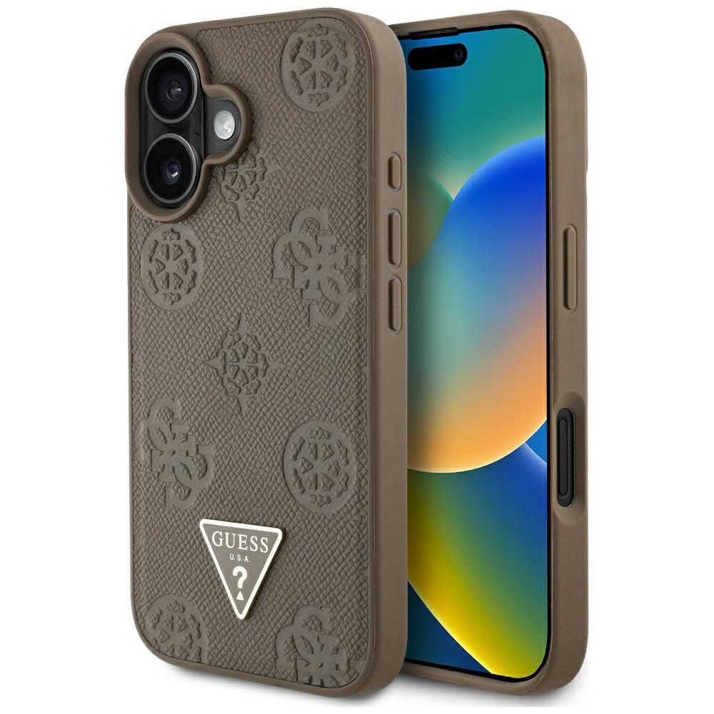 Guess Grained Hot Stamp Peony Triangle Logo MagSafe iPhone 16 Ümbris - Brown