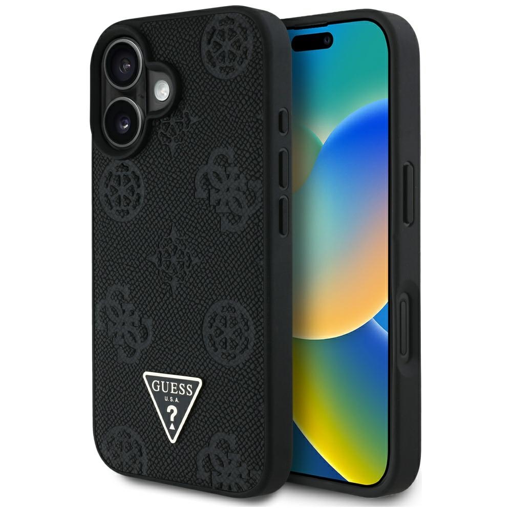 Guess Grained Hot Stamp Peony Triangle Logo MagSafe Ümbris jaoks iPhone 16 - Must