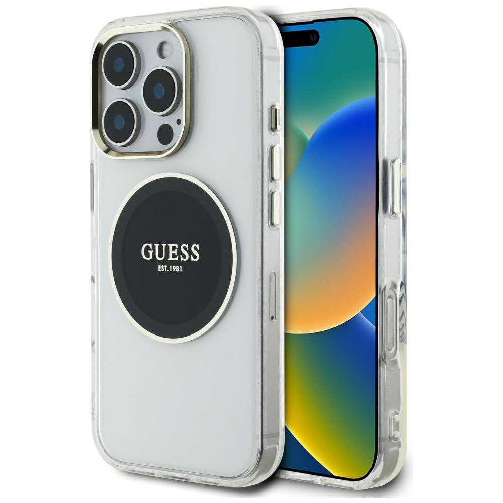 Чехол Guess IML Metal Colored Circle Classic Logo MagSafe для iPhone 16 Pro Max - чёрный