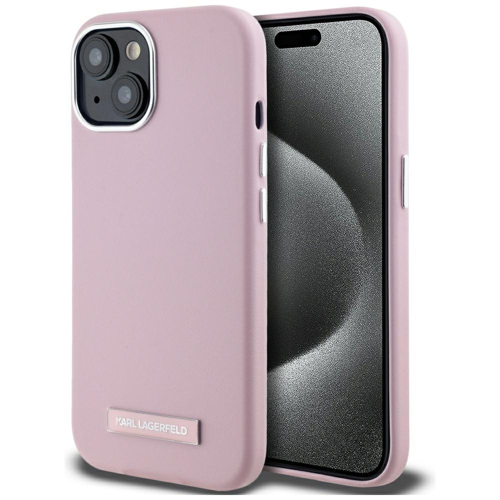 Karl Lagerfeld FW Metal Plate MagSafe iPhone 15 Ümbris - Roosa