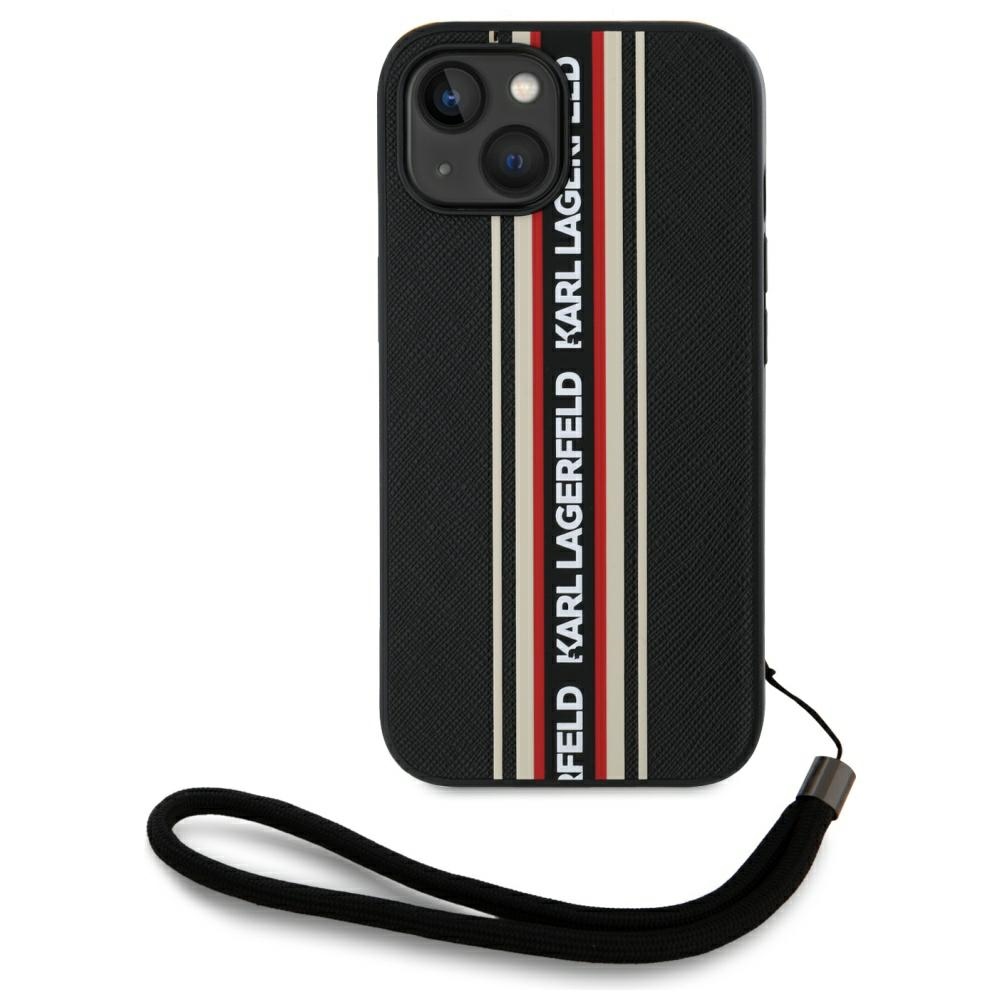 Karl Lagerfeld Saffiano Athleisure Stripes Cord iPhone 15 Ümbris - Punane