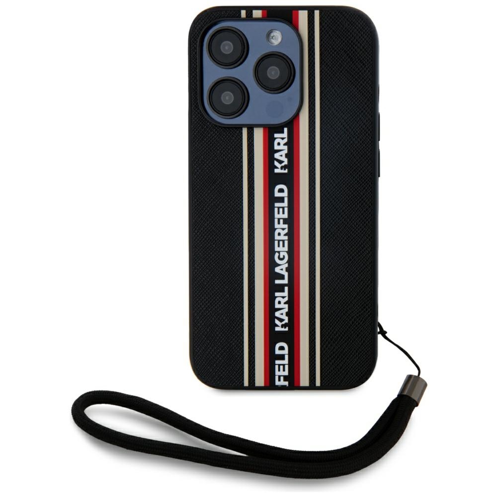 Karl Lagerfeld Saffiano Athleisure Stripes Cord iPhone 15 Pro Ümbris - Punane