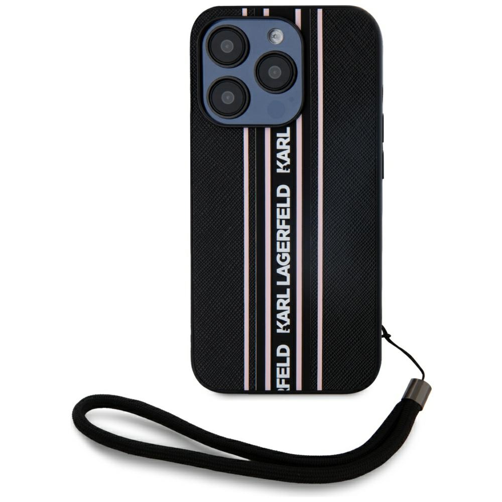 Karl Lagerfeld Saffiano Athleisure Stripes Cord iPhone 15 Pro Ümbris - Roosa