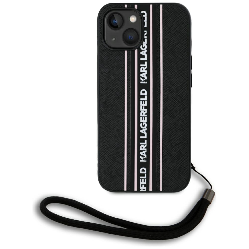Karl Lagerfeld Saffiano Athleisure Stripes Cord iPhone 15 Ümbris - Roosa