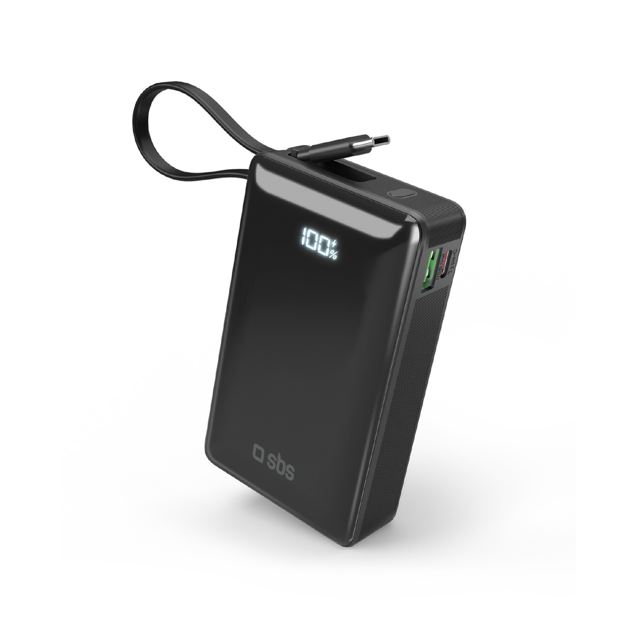 Powerbank SBS 20000 mAh 20W sisseehitatud USB-C kaabli ja digitaalse ekraaniga - must