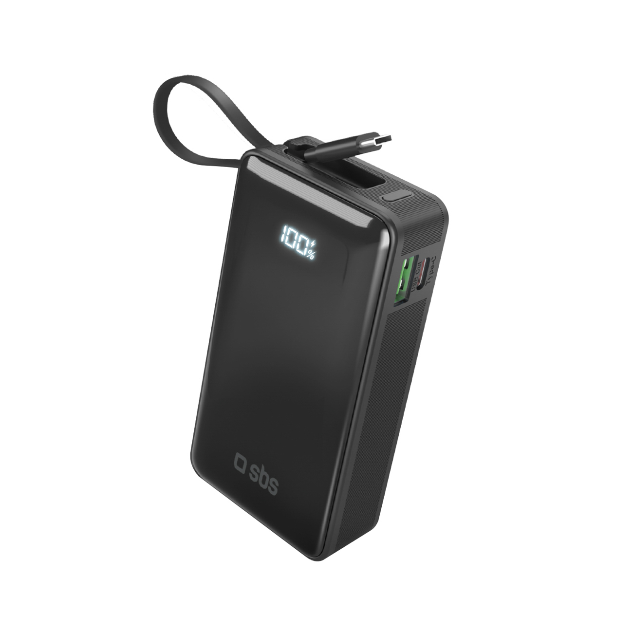 Powerbank SBS 10000 mAh 20W sisseehitatud USB-C kaabli ja digitaalse ekraaniga - must