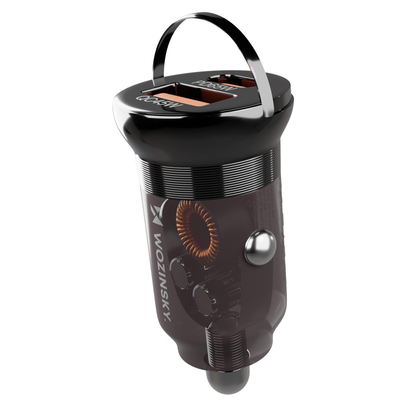 Wozinsky 65W Car Laadija USB-C PD 65W / USB-A 45W QC 3.0 - must